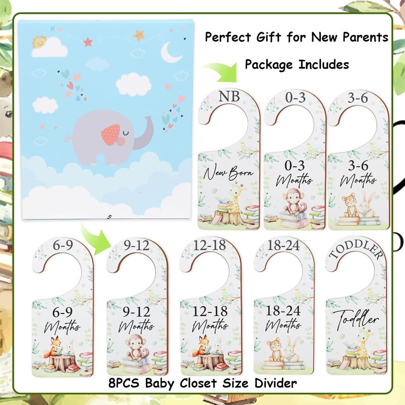 CORNER LACE Baby Closet Dividers 8PCS, Storybook/Forest Animal Themed Wooden Double-Sided Clothes Size Hanger Organizer from Newborn to Toddler for Nursery Decor Baby Shower Birthday Gift Green - Image 5